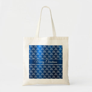 Kerstviering Witte Sneeuwvlokken Marineblauw Tote Bag