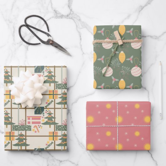 Kerstviering Wrapping Paper Set van 3 (Voorkant)