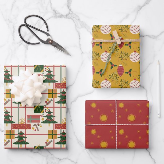 Kerstviering Wrapping Paper Set van 3 (Voorkant)