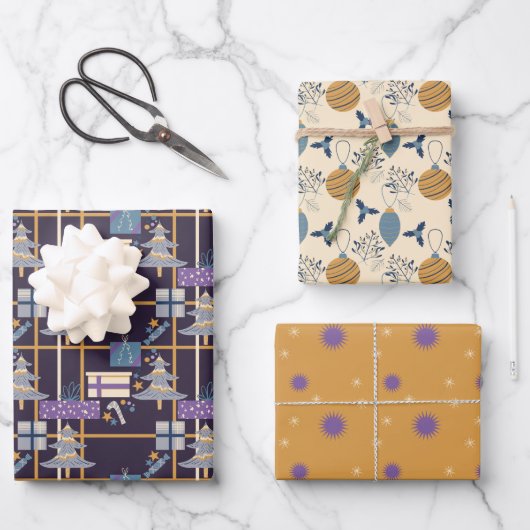 Kerstviering Wrapping Paper Set van 3 (Voorkant)