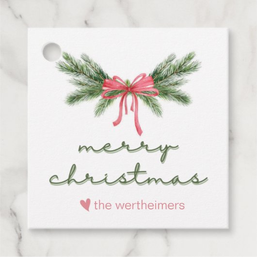 kerstvierkant bow Favor Tag Bedankjes Labels (Voorkant)