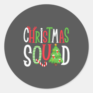 kerstvierkant grappige kerstboomfamilie komt overe ronde sticker