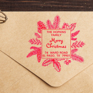 kerstvierkant, grote familienaam retouradres  zelfinktende stempel