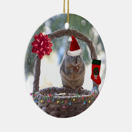 kerstvierkant in Snowy Basket Keramisch Ornament (Rechts)