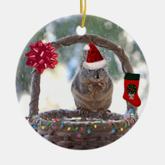 kerstvierkant in Snowy Basket Keramisch Ornament