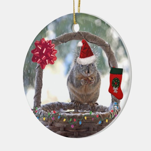 kerstvierkant in Snowy Basket Keramisch Ornament (Links)