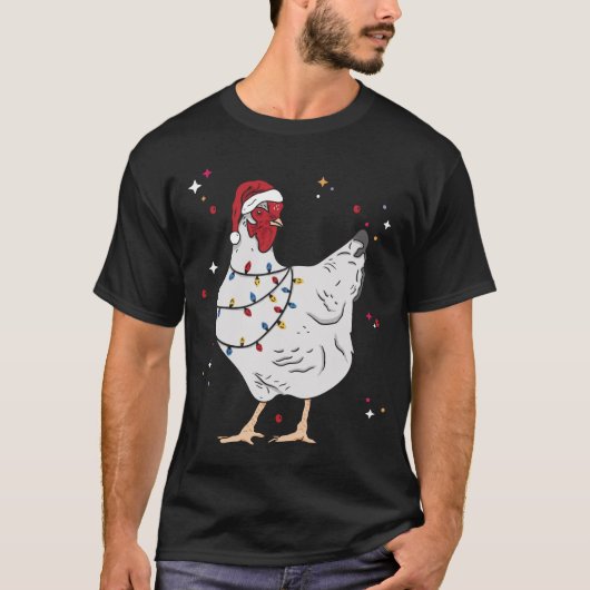 kerstvierkant met kippen en kerstboer t-shirt (Voorkant)