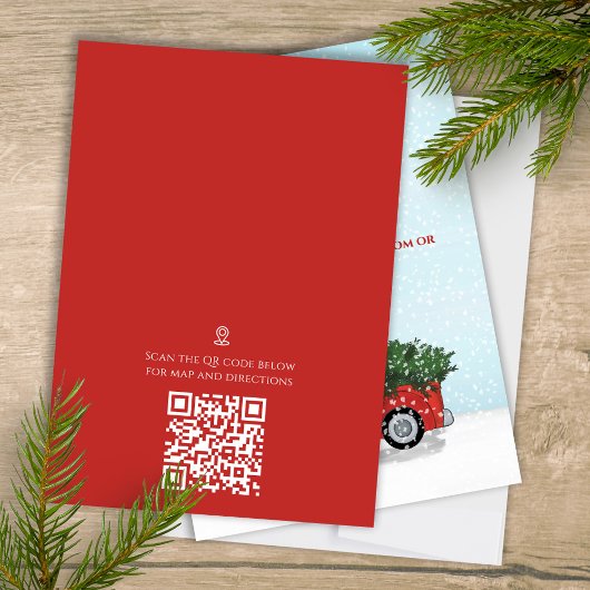  kerstvierkant met rode vrachtwagen met codelijst kaart