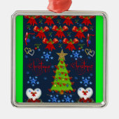 kerstvierkant ornament donkerblauw groen (Voorkant)