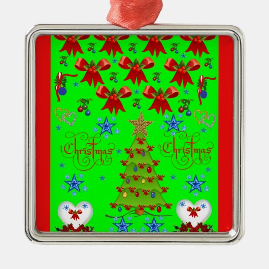 kerstvierkant ornament groen, rood uit (Voorkant)