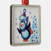 Kerstvierkant ornament schaatspinguïn (Rechts)