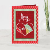 kerstvierkant patchwork-hart in kerstdruk kaart (Voorkant)