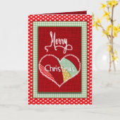 kerstvierkant patchwork-hart in kerstdruk kaart (Gele Bloem)