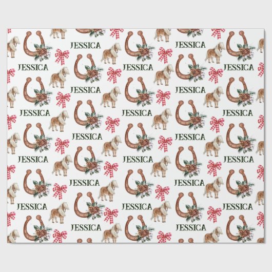 kerstvierkant Roodpaard Gepersonaliseerd Cadeaupapier (Vlak)