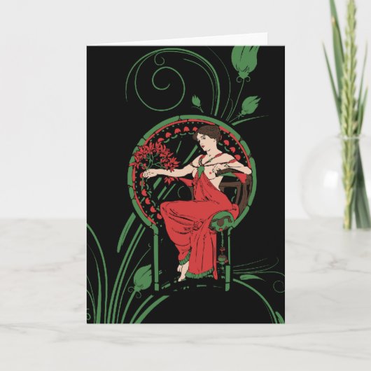 kerstVintage Mucha Art Feestdagen Kaart (Voorkant)