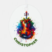 Kerstviool Viool Aangepaste Naam Metalen Ornament (Achterkant)