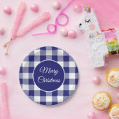 kerstvioolblauw en wit chequepatroon papieren bordje (Feest)