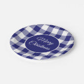 kerstvioolblauw en wit chequepatroon papieren bordje (Gekanteld)