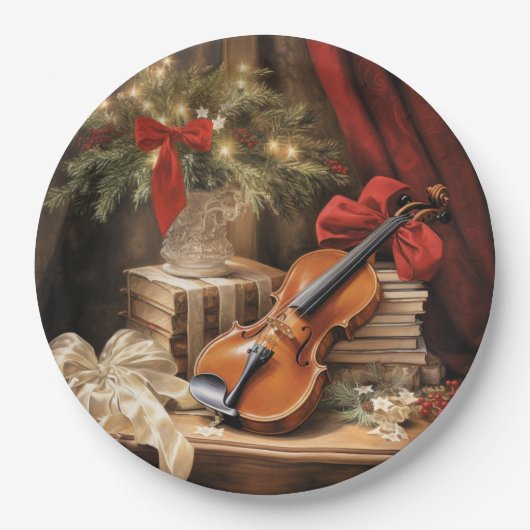 Kerstvioolmuziek Papieren Bordje (Voorkant)