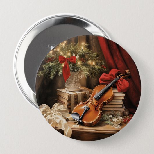 Kerstvioolmuziek Ronde Button 4,0 Cm (Voorkant /achterkant)