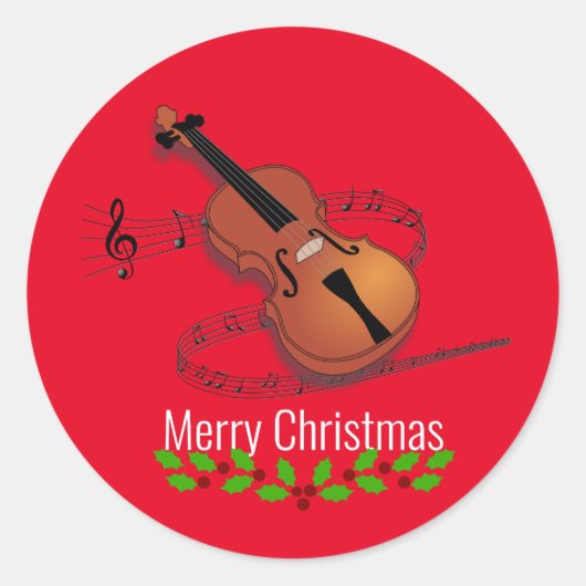 Kerstvioolmuziek Ronde Sticker (Voorkant)