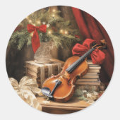 Kerstvioolmuziek Ronde Sticker (Voorkant)