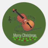 Kerstvioolmuziek Ronde Sticker (Voorkant)
