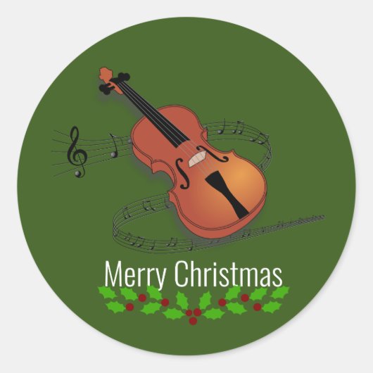Kerstvioolmuziek Ronde Sticker (Voorkant)