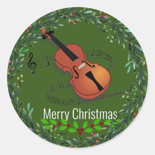 Kerstvioolmuziek Ronde Sticker (Voorkant)
