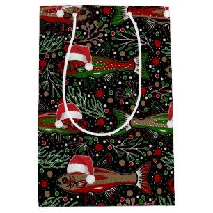 Kerstvis in kerstmannenhoeden Rood en groene forel Medium Cadeauzakje