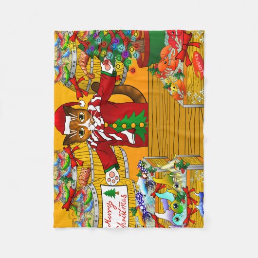 Kerstvismarkt — stalletjes fleece deken (Voorkant)