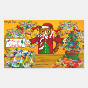 Kerstvismarkt — stalletjes rechthoekige sticker