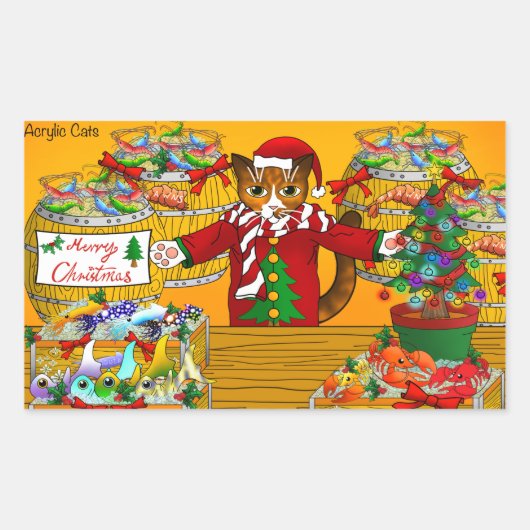 Kerstvismarkt — stalletjes rechthoekige sticker (Voorkant)