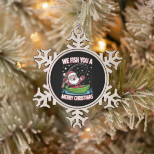 Kerstvisser Vissen Grappige Kerstman Tin Sneeuwvlok Ornament