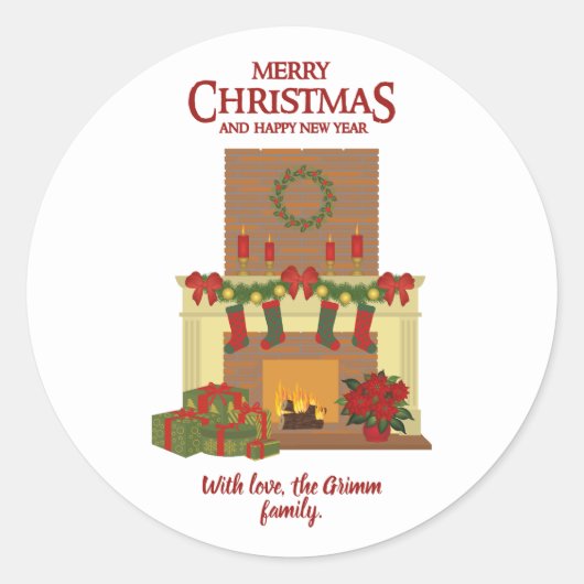 kerstvister Red White Ronde Sticker (Voorkant)