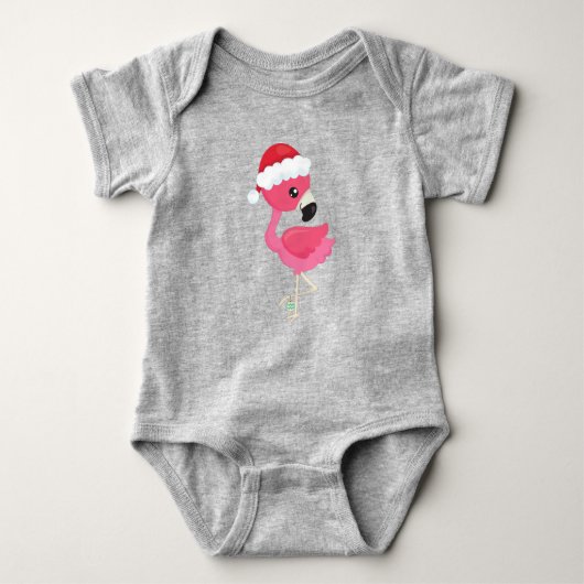 KerstvlamJon, roze flamingo, Santa Hat, vogel Romper (Voorkant)