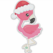 KerstvlamJon, roze flamingo, Santa Hat, vogel Sticker (Voorkant)