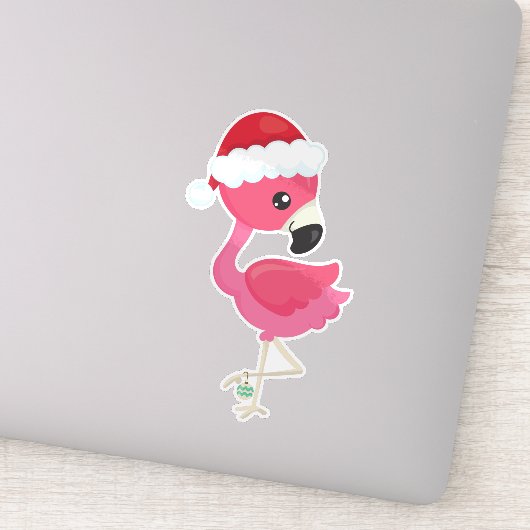 KerstvlamJon, roze flamingo, Santa Hat, vogel Sticker (Detail)