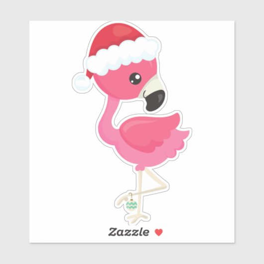 KerstvlamJon, roze flamingo, Santa Hat, vogel Sticker (Vel)