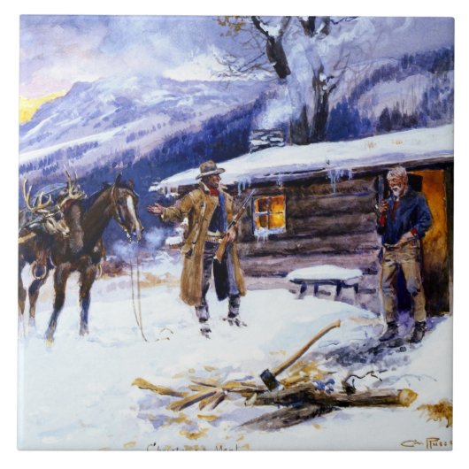 "kerstvlees" van Charles M Russell Tegeltje (Voorkant)