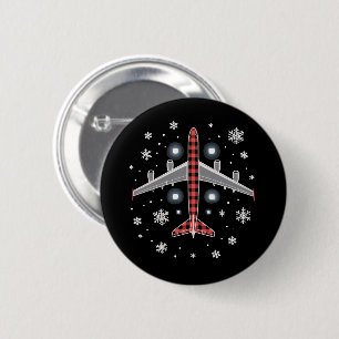 Kerstvlieger met geruite kerstman ronde button 5,7 cm