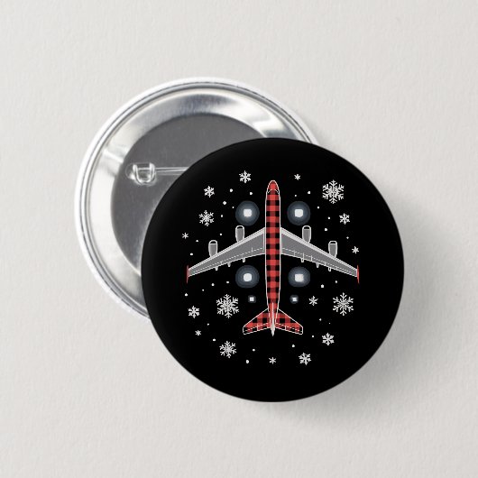 Kerstvlieger met geruite kerstman ronde button 5,7 cm (Voorkant /achterkant)