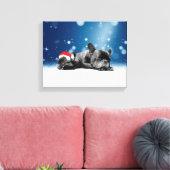 Kerstvlieger Puppies sneeuw santa hat Canvas Afdruk (Insitu (Woonkamer))