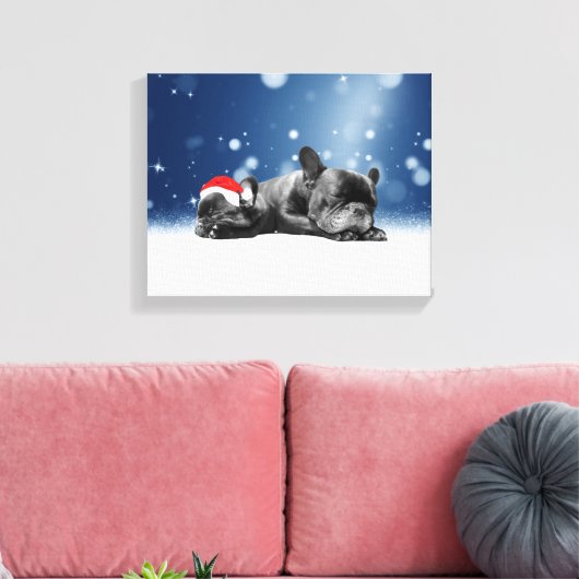 Kerstvlieger Puppies sneeuw santa hat Canvas Afdruk (Insitu (Woonkamer))