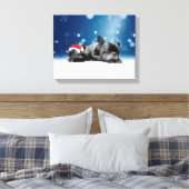 Kerstvlieger Puppies sneeuw santa hat Canvas Afdruk (Insitu (Slaapkamer))