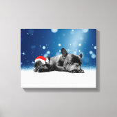 Kerstvlieger Puppies sneeuw santa hat Canvas Afdruk (Voorkant)