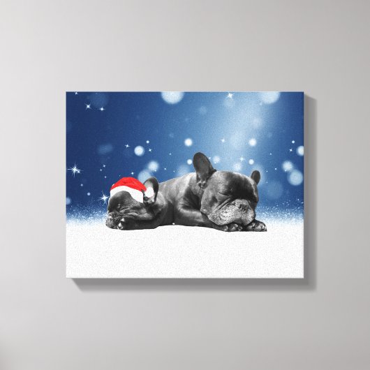 Kerstvlieger Puppies sneeuw santa hat Canvas Afdruk (Voorkant)