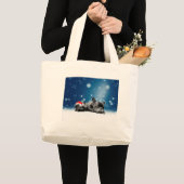 Kerstvlieger Puppies sneeuw santa hat Grote Tote Bag (Voorkant (product))