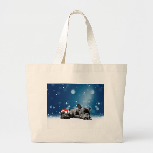 Kerstvlieger Puppies sneeuw santa hat Grote Tote Bag (Voorkant)