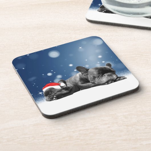 Kerstvlieger Puppies sneeuw santa hat Onderzetter (Linkerzijde)